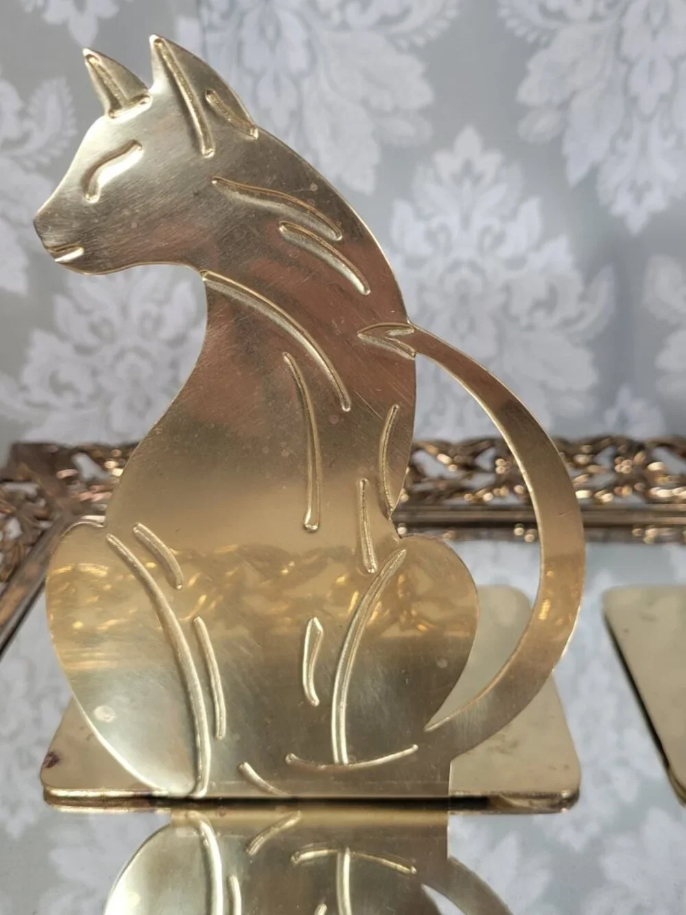 Vintage Brass Cat Bookends - Set of 2